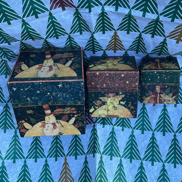 NWT Set of 3 Holiday Primitive Winter Wonderland Nesting Boxes - Picture 2 of 7